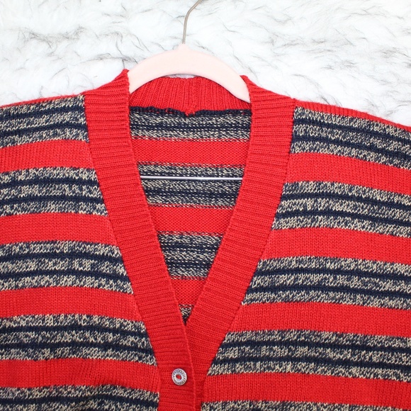 SOLD Vintage Front Button Striped Cardigan Sweater - Picture 6 of 7